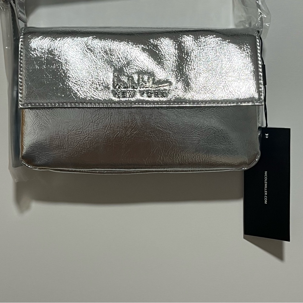 NEW Nicole Miller New York Silver Metallic Shoulder Bag